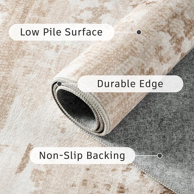 DCX Abstract Area Rug 6x9, Washable Beige Brown Modern Rug - Image 7