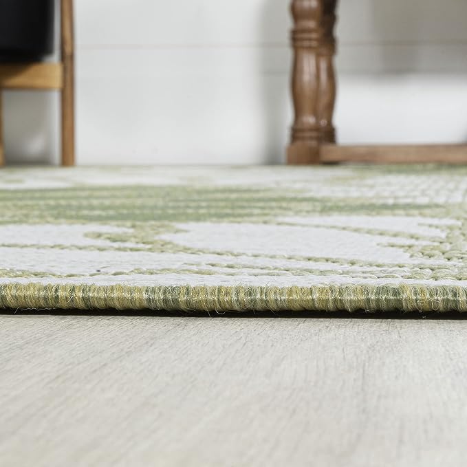 JONATHAN Y Floral Textured Weave Indoor Outdoor Runner Rug 2X8 Green/Cream - Image 7