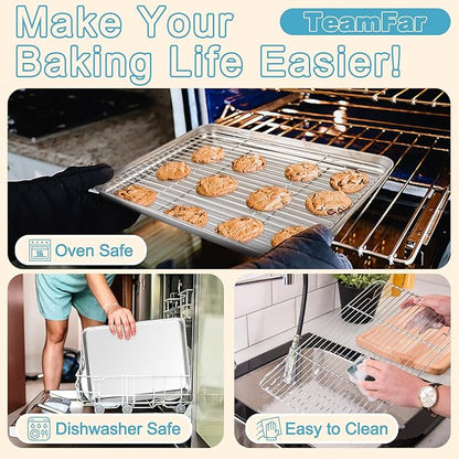 TeamFar Baking Sheet with Rack Set, 17.6/16/12.5 Inch Stainless Steel Cookie - Image 5