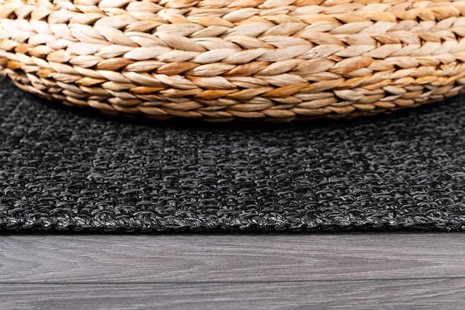 CAMILSON Easy Jute Rug 8x10, Indoor Outdoor Dark Gray Black Farmhouse Area Rugs - Image 10