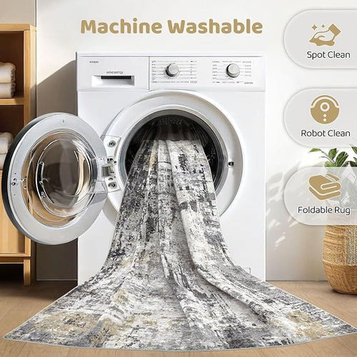 7x10 Area Rug Living Room: Washable Large Abstract Soft Stain Resistant Indoor - Image 2
