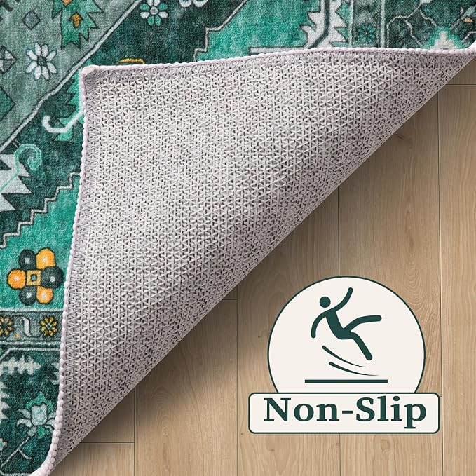 SERISSA Washable 8x10 Area Rugs Teal, Large Non-Slip Boho Living Room Rug - Image 3