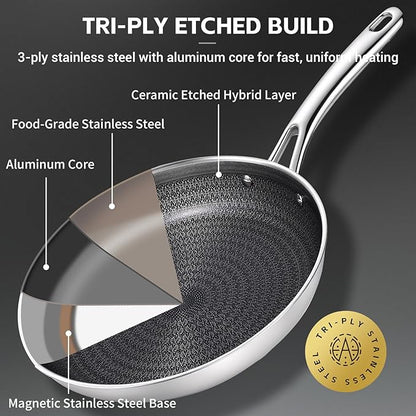 Ammeloo Hybrid Tri-Ply Stainless Steel Frying Pan Set, Non Stick Frying Pans - Image 4