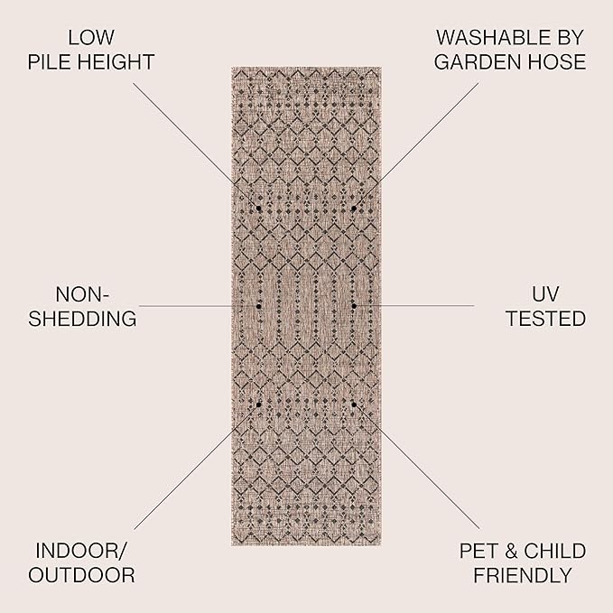 JONATHAN Y Moroccan Geometric Indoor Outdoor Runner Rug 2X10 Natural/Black - Image 2