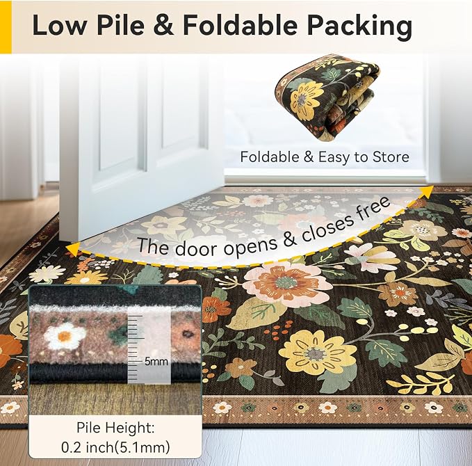 RELEANY Floral 3x5 Area Rugs Washable Print Boho Cute Carpet Non Slip Flower - Image 5