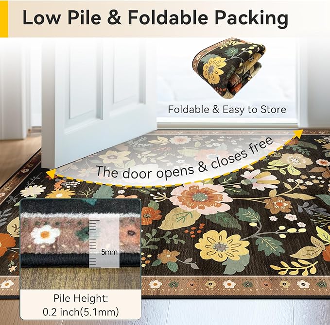 RELEANY Floral 2x3 Area Rugs Washable Print Boho Cute Carpet Non Slip Flower - Image 5
