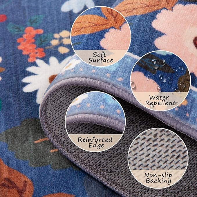 RELEANY Floral 5x7 Area Rug Machine Washable Soft Print Boho Carpet Non Slip - Image 4
