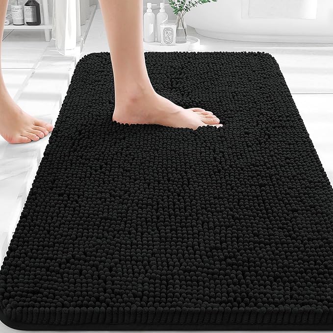 OLANLY Black Bathroom Rug 30x20, Extra Soft Absorbent Chenille Bath Rugs by OLANLY