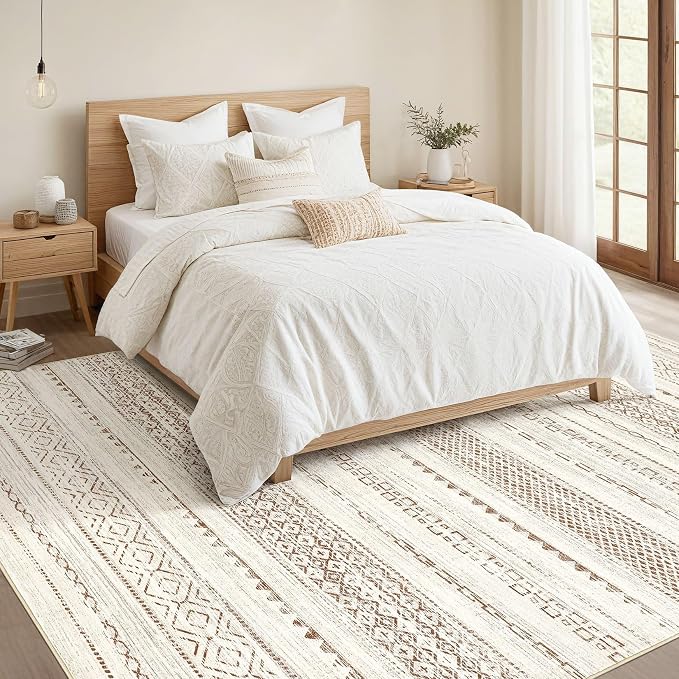 Nakagishi 7x9 Area Rug Living Room: Washable Boho Large Neutral Modern Soft - Image 5