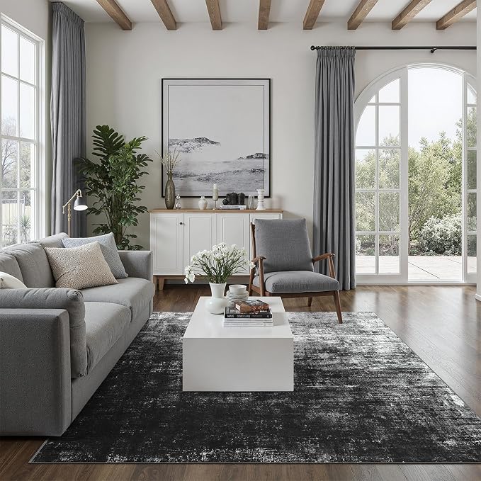 DCX Abstract Area Rug 6x9, Washable Black Modern Rug - Image 6