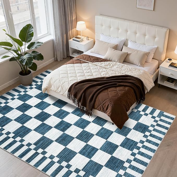 GarveeHome Blue and White Checkered Rug 5×7 Area Rugs - Image 10