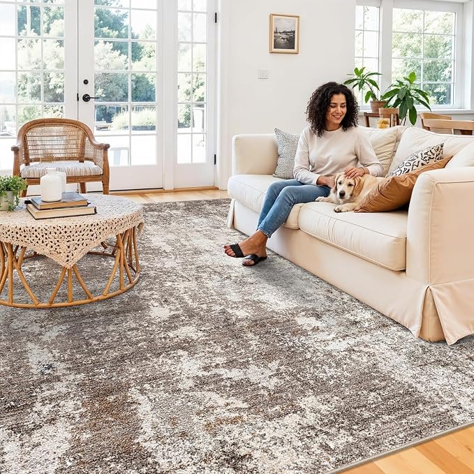 Brown 9x12 Rugs for Living Room, Bedroom and Dining Room – Machine Washable - Image 3