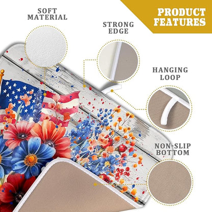 4th of July Dish Drying Mat 16x18 inch Patriotic Floral Fast Dry Microfiber - Image 4