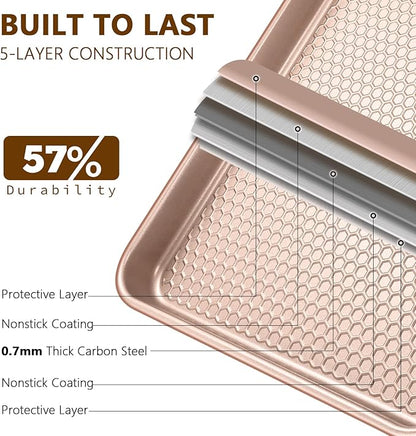 Wildone 2 Pack Half Sheet Baking Pans, Honeycomb Embossed Nonstick Baking Sheet - Image 3