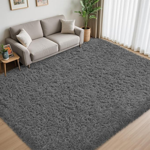 8x10 Area Rug for Living Room:Ultra Soft Fluffy Shag Dark Grey Rugs, Large - Image 2