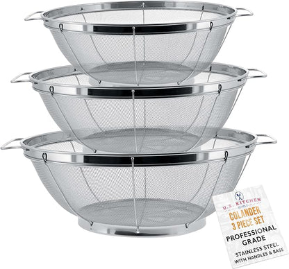 U.S. Kitchen Supply Set of 3 Stainless Steel Colander Strainers Net Baskets 5 by USKitchenSupply