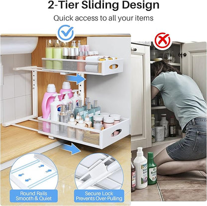 Under Sink Organizer, 2 Pack 2 Tier Pull Out Under Cabinet Organizer Shelf - Image 5
