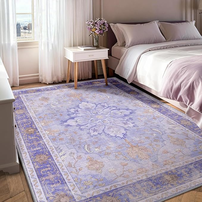 RELEANY Area Rugs 6'x8' Washable Non-Slip, Floral Vintage Distress Medallion - Image 2
