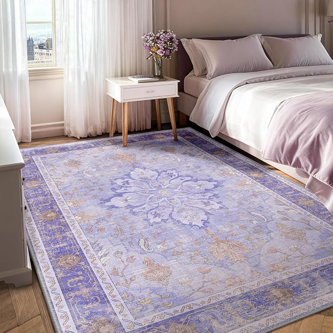 RELEANY Area Rugs 6'x9' Washable Non-Slip, Floral Vintage Distress Medallion - Image 3