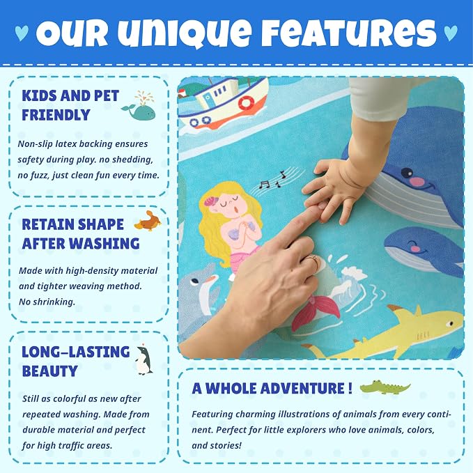 4x6 Ocean Rug for Toddlers Playroom – Sea Life Learning Carpet - Image 6