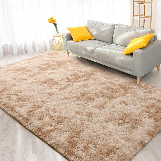FlyDOIT Large Area Rugs for Living Room, 5x8 Feet Tie-Dyed Beige Shaggy Rug - Image 8