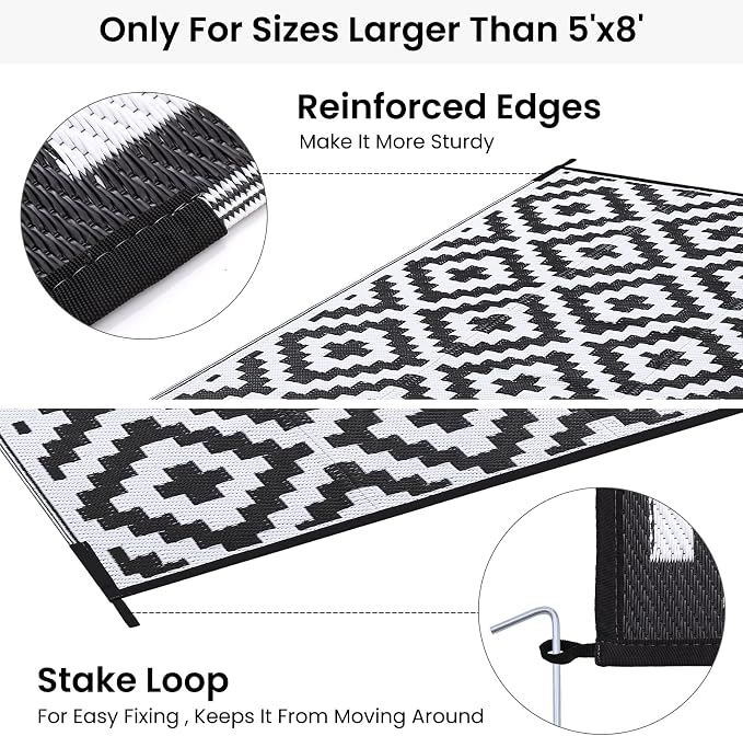 Smiry Waterproof Outdoor Rug 9X18 ft, Reversible Plastic Straw Patio Camping - Image 4