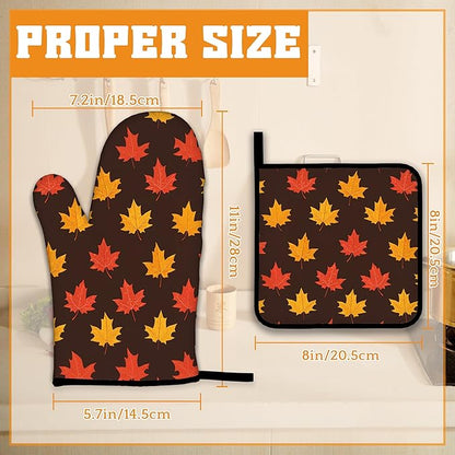 Maple Leaf Oven Mitts and Pot Holders Set, Autumn Kitchen Decor Heat Resistant - Image 2