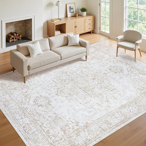 8x10 Area Rugs for Living Room:Beige Washable Vintage Medallion Rug Non-Slip by Unknown