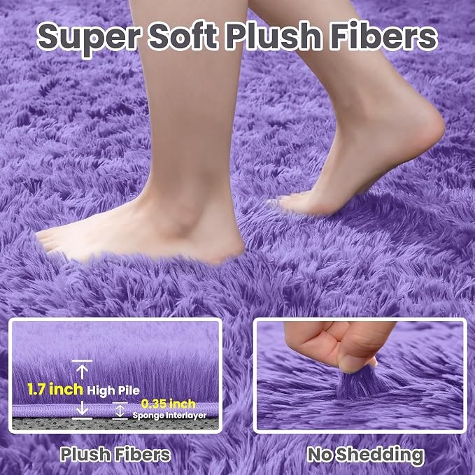5x7 Area Rugs for Living Room Rug: Soft Fluffy Shag Purple Rugs for Bedroom - Image 5