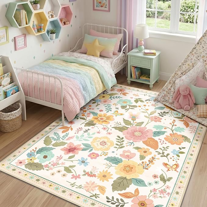 RELEANY Floral 4x6 Area Rugs Washable Print Boho Cute Carpet Non Slip Flower - Image 8