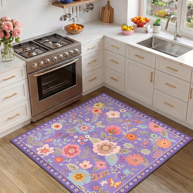 RELEANY Floral Square 5ft Area Rugs Washable Print Boho Cute Carpet Non Slip - Image 6