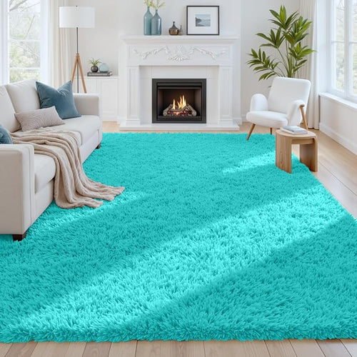8x10 Area Rugs for Living Room Rug: Soft Fluffy Shag Teal Blue Rugs for Bedroom by CarpetAddColortoYourLife