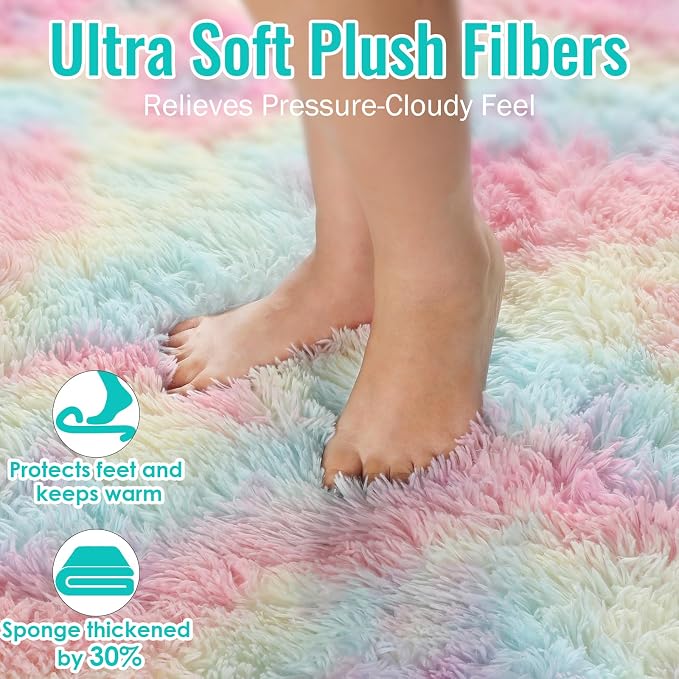 PAGISOFE Rainbow Rugs 6x9, Large Fluffy Soft Carpet, Plush Shaggy Rugs - Image 6