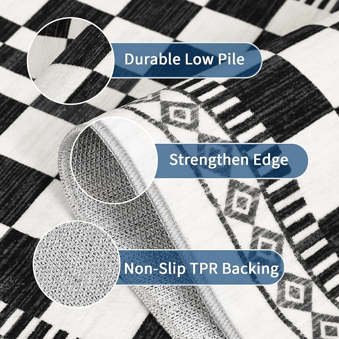 GarveeHome 4x6 Bedroom Rug Modern Checkered Floor Cover Black and White Rugs - Image 4