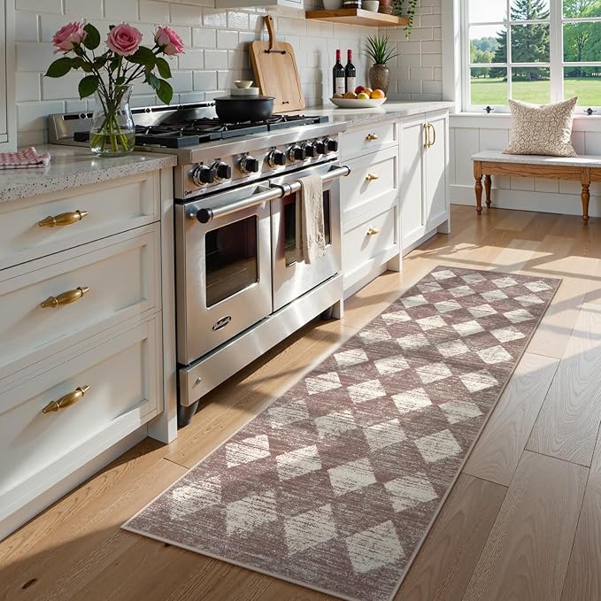 Lahome Zelie Trellis 2x7 Washable Kitchen Bathroom Runner Rug, Non Skid Runners - Image 3