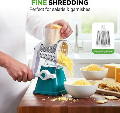 NutriChef 3 in 1 Cheese Grater & Shredder | Strong Suction Base, Rotary Handle - Image 4