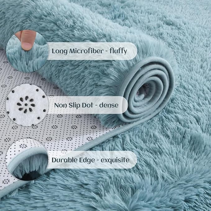 YJ.GWL Area Rugs for Bedroom, 2x3 Door Mat Washable Small Teal Bedside Rug - Image 7