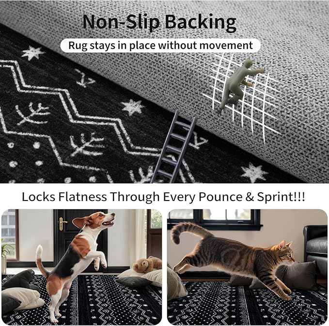 SERISSA 5x7 Area Rugs for Living Room, Washable Non-Slip Black and White Boho - Image 5
