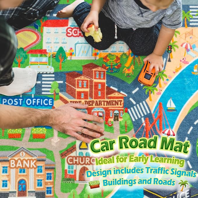 Car Rug Play Mat for Kids Toy Cars, Road Traffic Playmat for Kid Bedroom - Image 4