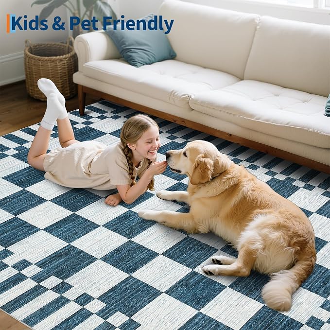 GarveeHome Blue and White Checkered Rug 6×9 Area Rugs - Image 9