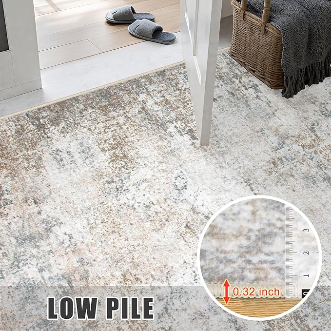 2'x6' Runner Rug Washable Rug: Modern Abstract Soft Thin Runner Rug Brown Grey - Image 7