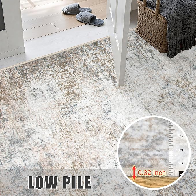 Round Area Rug for Living Room: 5 ft Washable Modern Abstract Soft Thin Rug - Image 7