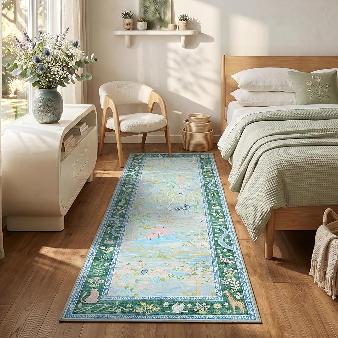 Long Runner Rug for Hallway 2x8 Whimsical Woodland Throw Runner Carpet Non Slip - Image 3