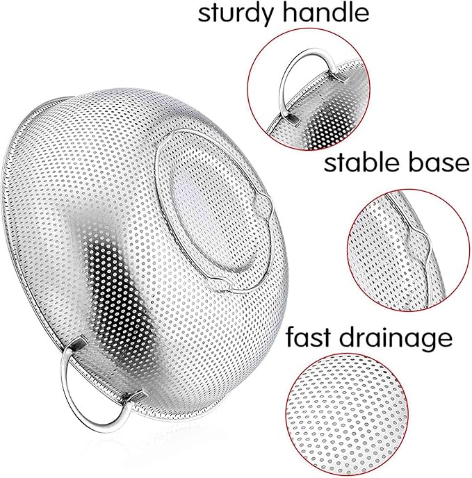 TeamFar Stainless Steel Colander, 5QT Micro-Perforated Metal Colander Food - Image 3