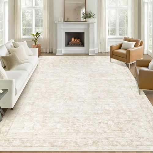 9x12 Area Rugs for Living Room: Washable Large Vintage Floral Rug Low Pile by LOSBULAKE