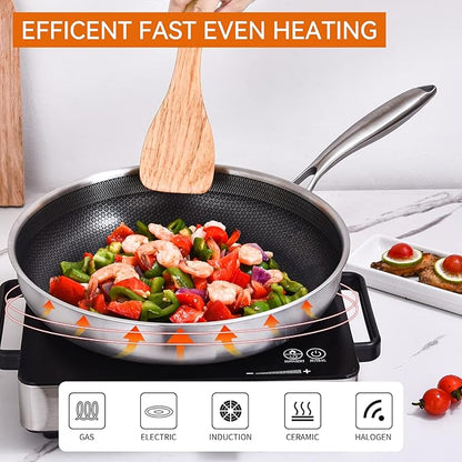 DELARLO Tri-Ply Stainless Steel Pan, 18/10 Frying Pan, Oven Safe Up to 600°F - Image 4