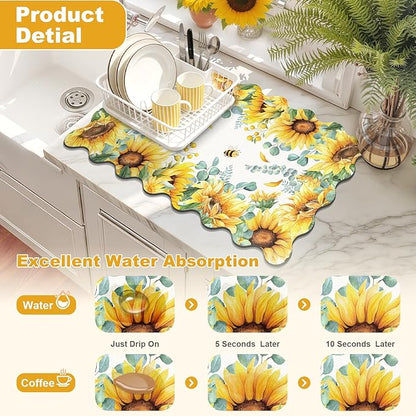 LOKHOM Scalloped Floral Dish Drying Mat, Cuttable Hide Stain Non-slip Drying Mat - Image 3