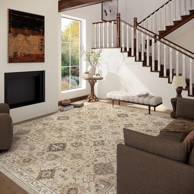 Machine Washable Rug for Living Room: 5x7 Area Rugs Boho Vintage Rug Stain - Image 3