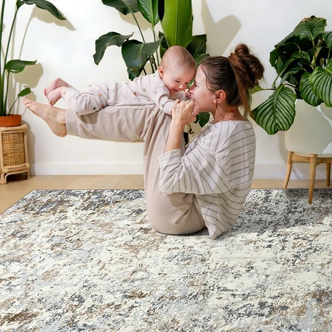 Toneed Abstract Area Rug Modern Washable Rug Soft Non Slip Rug Low Pile - Image 5