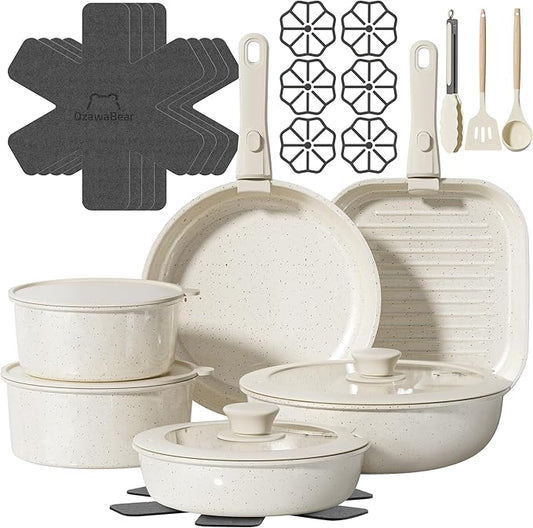 26 Pcs Pots and Pans Set Non Stick, Ceramic Cookware Set Non Toxic by OzawaBear